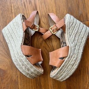 Sam Edelman Maura Espadrilles Tan Leather Wedges size 6 1/2